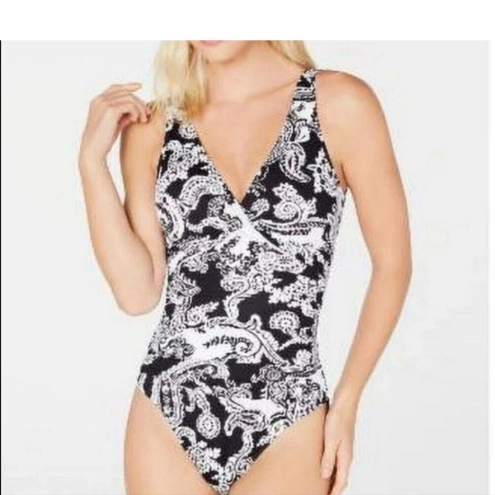 Nwt Ralph Lauren Black and White Paisley Women's Swimsuit 10 Other - Picture 4 of 6